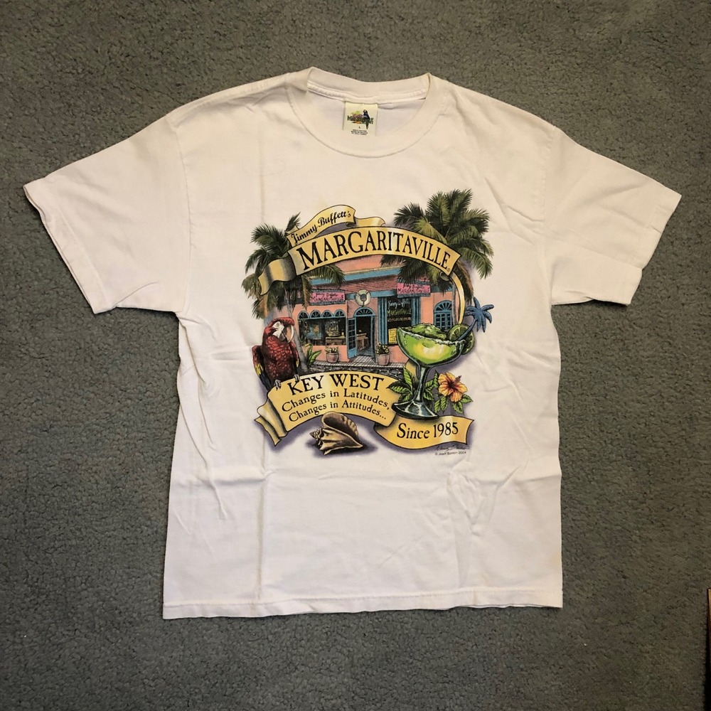 Vintage Jimmy Buffett Margaritaville Key West T-Shirt White Large 2004 Graphic